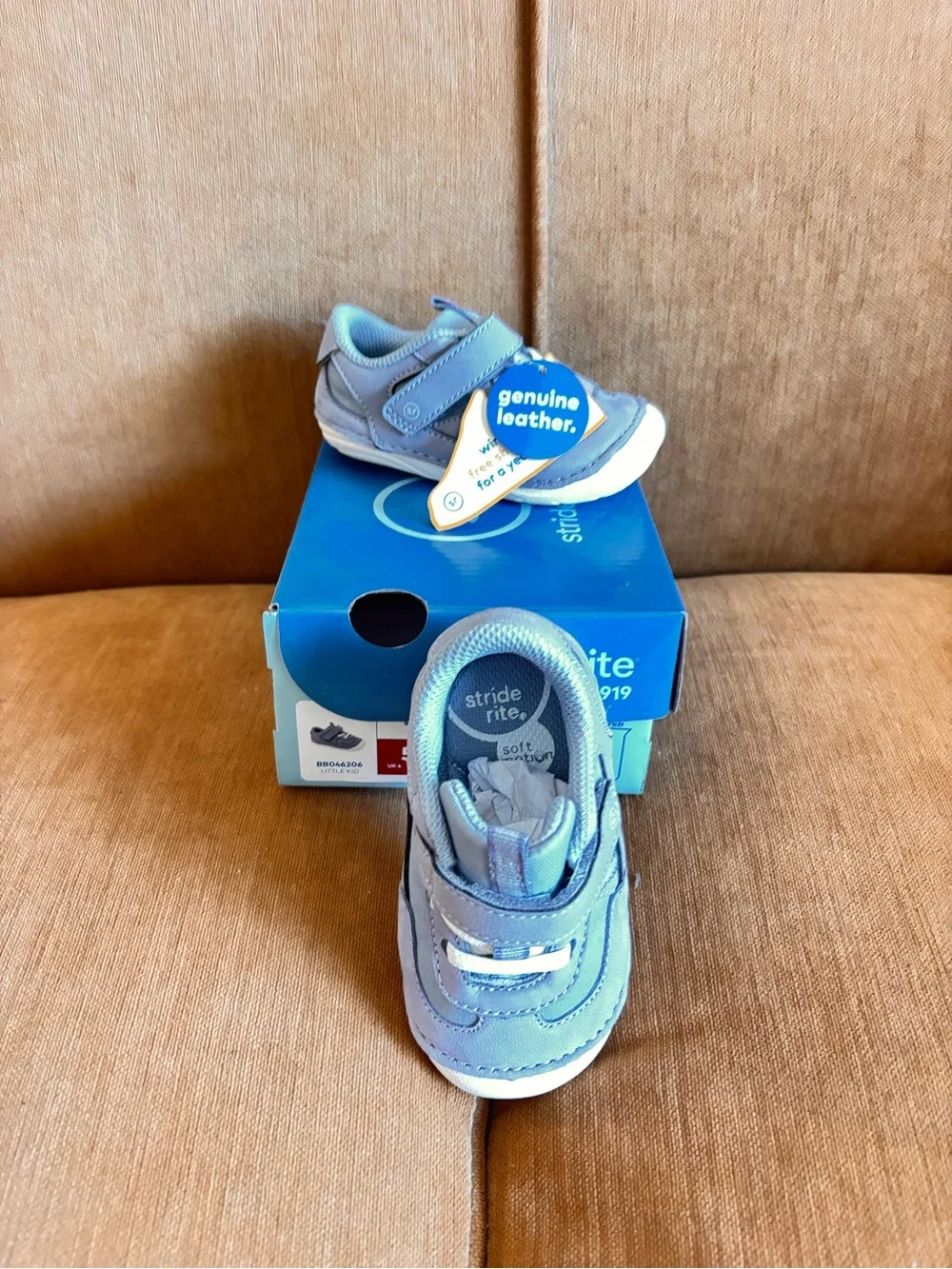 Stride Rite Light Blue Leather Baby Walker Sneakers